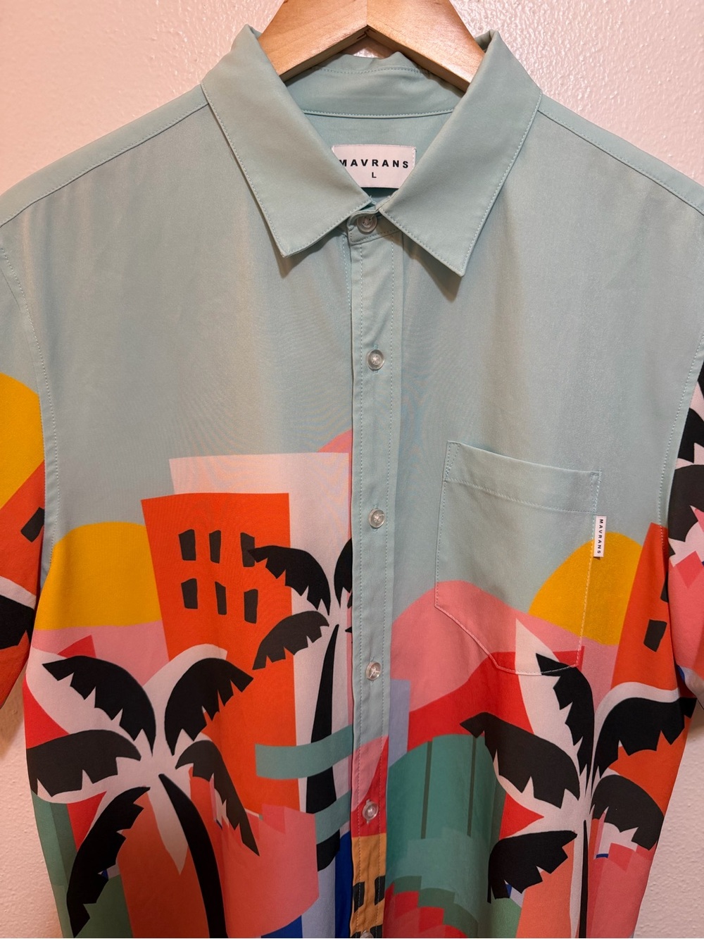 MAVRANS Men's L Tropical Graphic Print Short Sleeve Button-Up Shirt summer playa